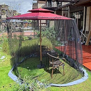 Outdoor Garden Umbrella Your Parasol into a Gazebo 4 Styles Outdoor Circular Patio Umbrella Mosquito Netting Mesh Screen with Zipper Patio Tables Picnic Net Cover (Color : D)