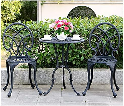 All-Weather Cast Aluminum Patio Bistro Set with Umbrella Hole, 3 Piece Outdoor Patio Furniture Sets, Bistro Table Set for Balcony, Lawn, Garden, Backyard