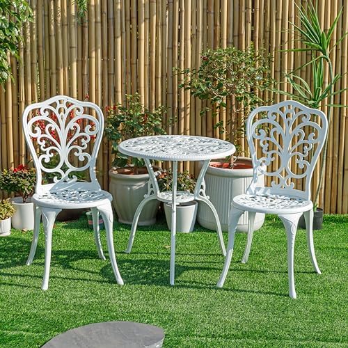 Hi-Line Gift Ltd. Classic Comfort- White Cast Aluminium Bistro Set