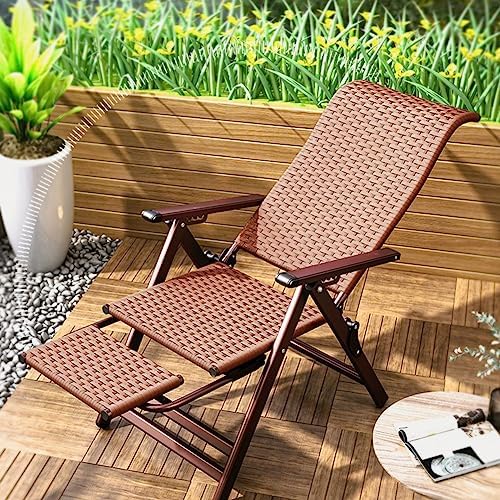 Zero Gravity Lounge Chair - Outdoor Folding Recliner with Telescopic Footrest, Wicker Rattan Design for Patio, Beach, Pool, Lawn & Camping - Indoor & Office Use (Brown)