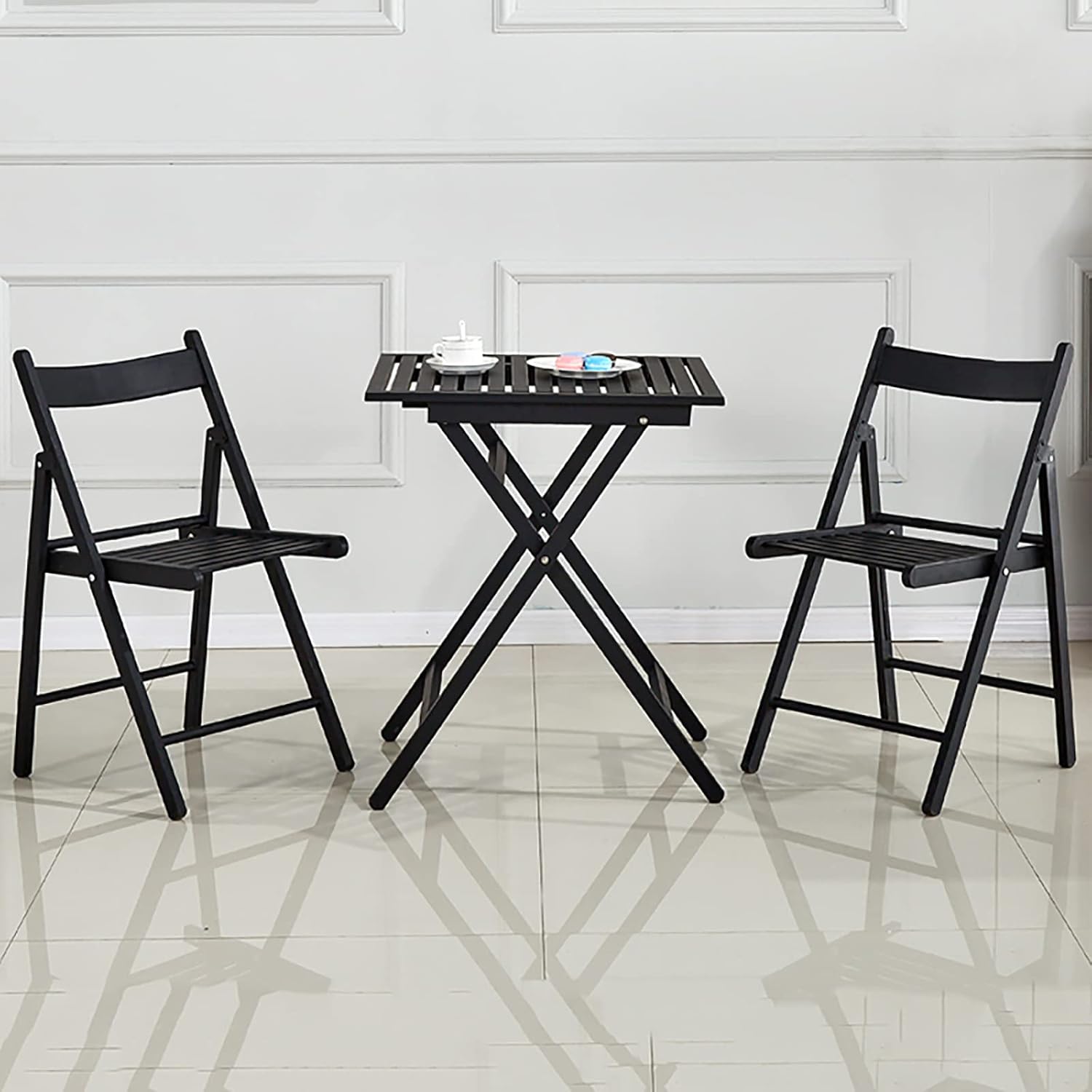 3-Piece Modern Patio Furniture Set with Slat Design - All-Weather Foldable Patio Table and Chairs with Metal Frame - Outdoor Bistro Set for Small Space, Deck, Lawn,Porch, Garden Balcony