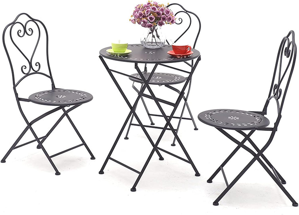 Garden Furniture Set Outdoor Metal Tavern Table And Chair Set, Wrought Iron Foldable Leisure Balcony Table And Chair, Garden Terrace Dining Table And Chair Set, Waterproof And Rust-proof Bal