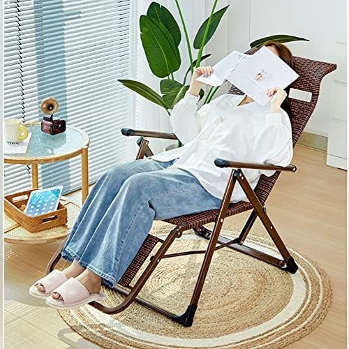 Portable Folding Chaise Lounge Chair - Adjustable Zero Gravity Recliner with Pillow, Woven Rattan, Steel Frame for Outdoor Pool, Beach, Patio, Lawn (Brown Color)