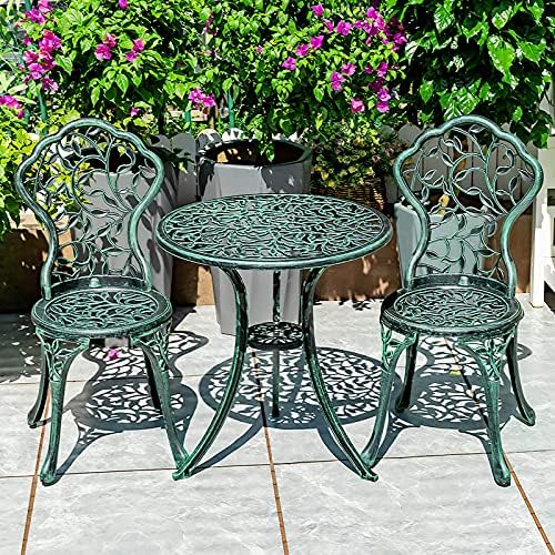 Patio Bistro Set with Leaf Design - 3 Piece Outdoor Rust-Resistant Cast Aluminum Table and Chairs - Patio Furniture Sets for Balcony Backyard Garden