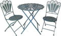 Indoor/Outdoor 3-Piece Peacock Feather Rustic Bistro Set - Metal Folding Round Table and Chair - All Weather Resistant Patio Furniture Set - Light Blue