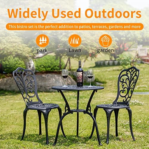 Patio Bistro Set 3 Piece Outdoor,Cast Aluminum Outdoor Bistro Table and Chair Set of 2 with 1.97" Umbrella Hole,All Weather Bistro Table Set for Front Porch Set(Butterfly Black)