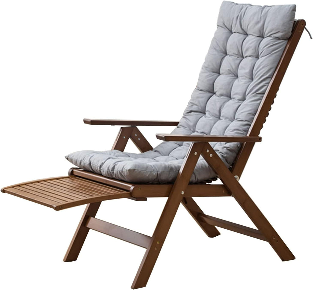 Bamboo Recliner, Adjustable Sun Lounger Foldable Reclining Chair with Retractable Footrest, Outdoor Relaxer Lounge Chair for Garden/Terrace/Balcony(Color:Gray)