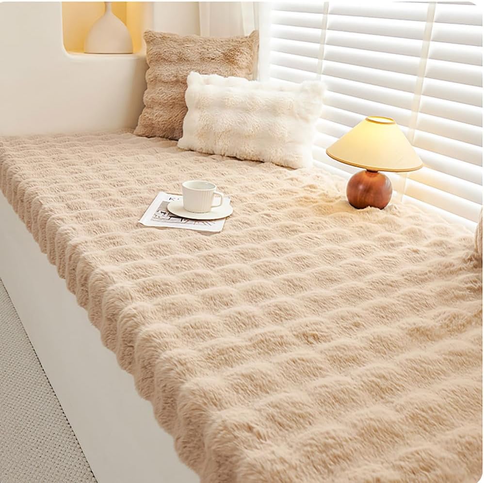 Thick 6cm Waterproof Teddy Plush Cushion - Non-Slip Zippered Pillow for Indoor Shoe Changing & Outdoor Garden Benches, Brown, 120x35cm - Comfortable Seating Accessory