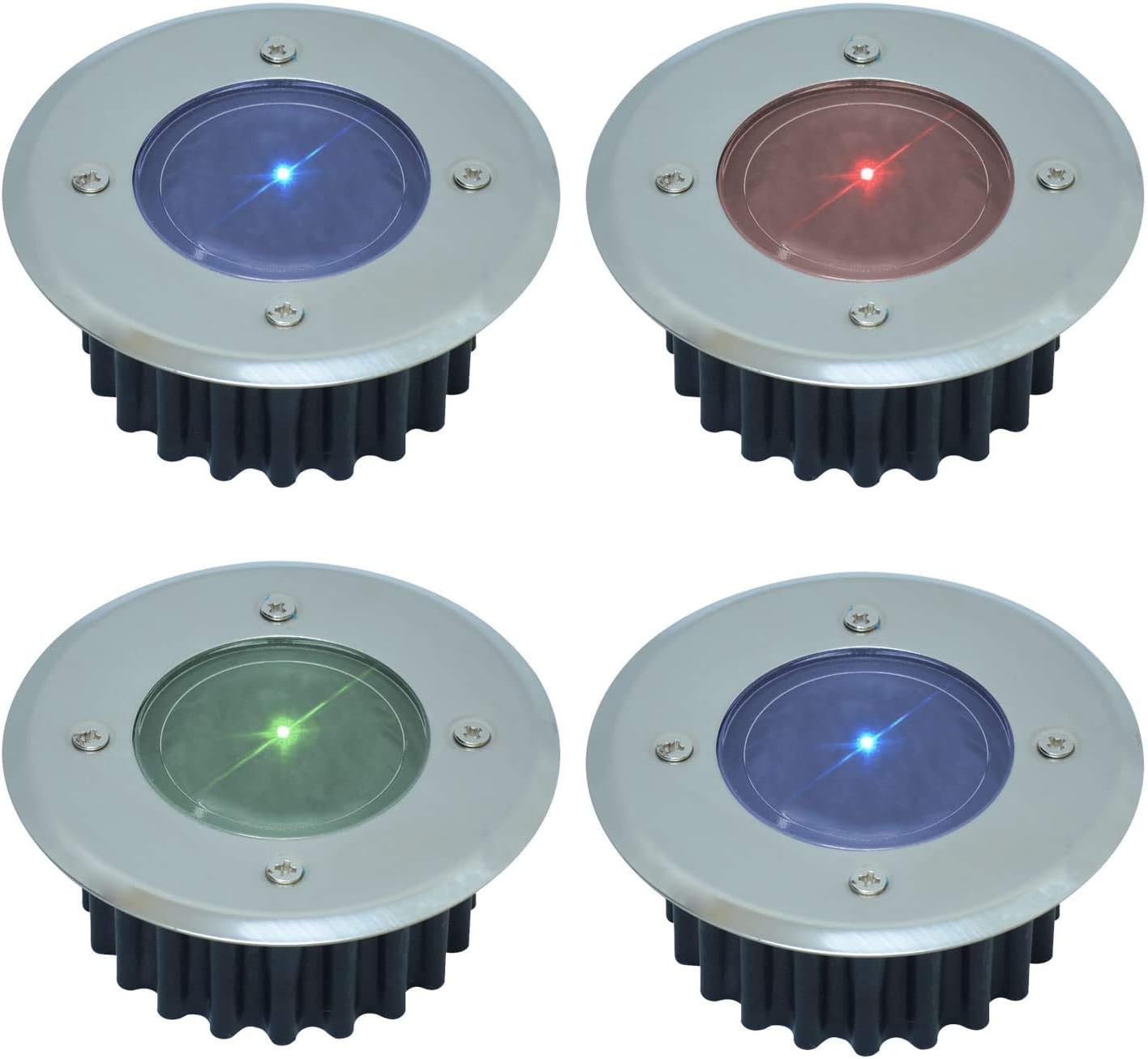 White or Colour Changing Stainless Steel Solar Powered Outdoor LED Deck Decking Lights Waterproof Weather Resistant - Pathway Garden Deck Lawn Patio or Driveway Lights (Multi, x 4)