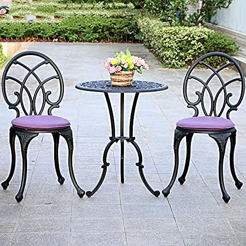 All-Weather Cast Aluminum Patio Bistro Set with Umbrella Hole, 3 Piece Outdoor Patio Furniture Sets, Bistro Table Set for Balcony, Lawn, Garden, Backyard