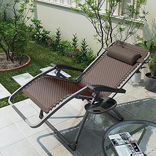 Zero Gravity Lounge Chair with Padded Seat, Adjustable Reclining Angle, Locking Mechanism, Includes Pillow & Side Cup Holder, Portable Folding Recliner, Supports Up to 350lbs (Color A)