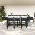 Outdoor Dining Set Bistro Furniture,for Balcony Terrace Poolside,9 Piece Garden Bar Set with Cushions Black Poly Rattan