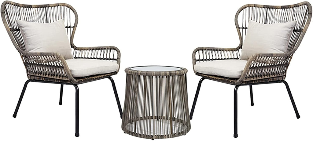 3 Pieces Patio Furniture Sets - Indoor Outdoor All-Weather Wicker Bistro Set, Garden Furniture Sets, Patio Conversation Sets, Cushions Included