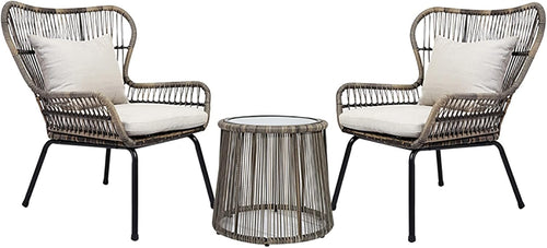 3 Pieces Patio Furniture Sets - Indoor Outdoor All-Weather Wicker Bistro Set, Garden Furniture Sets, Patio Conversation Sets, Cushions Included