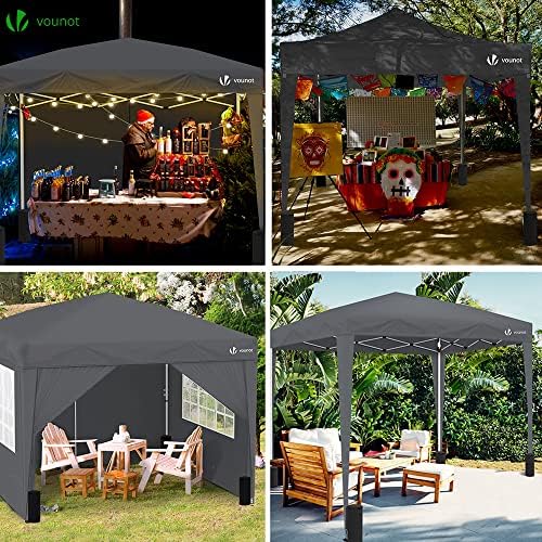 VOUNOT 3 x 3 m Folding Gazebo with 4 Side Parts, Garden Gazebo Pop Up Pavilion Tent with 4 Weight Sand Bags and Transport Bag, Grey