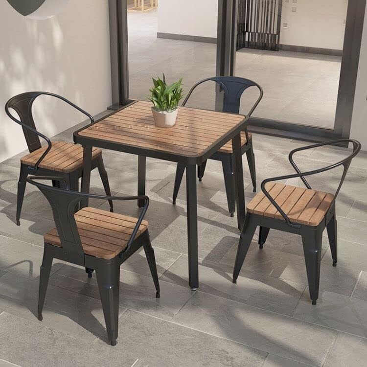 3-Piece Outdoor Dining Set Square Table And 2 Chairs For Garden Patio Yard Pub Use Rustic Wood Metal Design(Brown+White-3 Pcs Set,55" L)