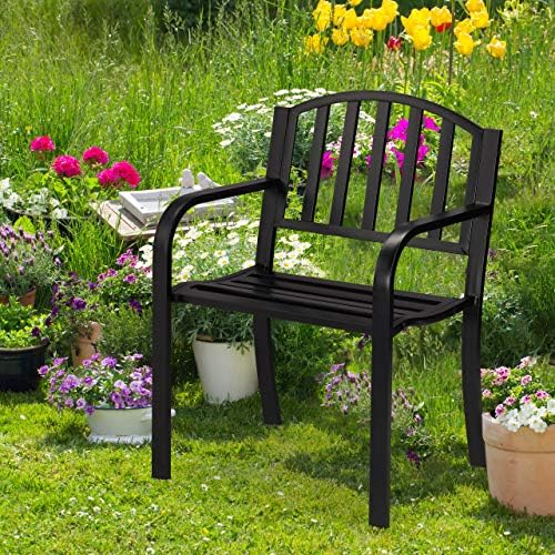 Relaxdays Garden Chair, Armchair with Armrests, Extra Wide, Modern Design, Steel Metal, HxWxD: 82 x 60 x 48.5 cm, Black