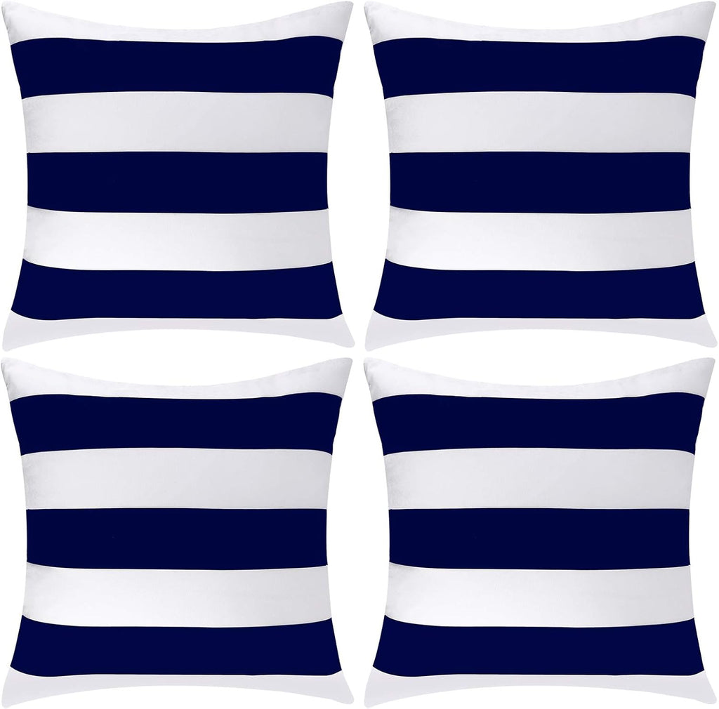 ANECO Pack of 4 Waterproof Pillow Covers Outdoor Throw Pillowcases Square Garden Cushion Case for Home, Garden, Patio,Navy Blue,18 x 18 Inches