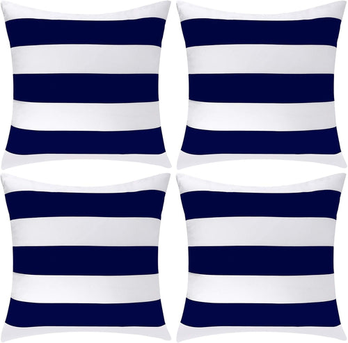 ANECO Pack of 4 Waterproof Pillow Covers Outdoor Throw Pillowcases Square Garden Cushion Case for Home, Garden, Patio,Navy Blue,18 x 18 Inches