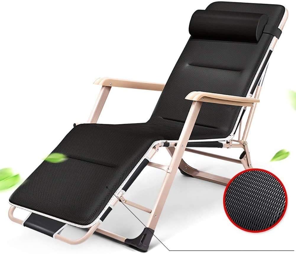 Sun Lounger Garden Chairs Foldable Deck Chair Patio Adjustable Chaise Recliner, Sun Lounger with Cushion Oversize Zero Gravity Foldable Chair for Heavy Duty People (Color, Gray),Black