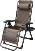Zero Gravity Lounge Chair with Padded Seat, Adjustable Reclining Angle, Locking Mechanism, Includes Pillow & Side Cup Holder, Portable Folding Recliner, Supports Up to 350lbs (Color A)