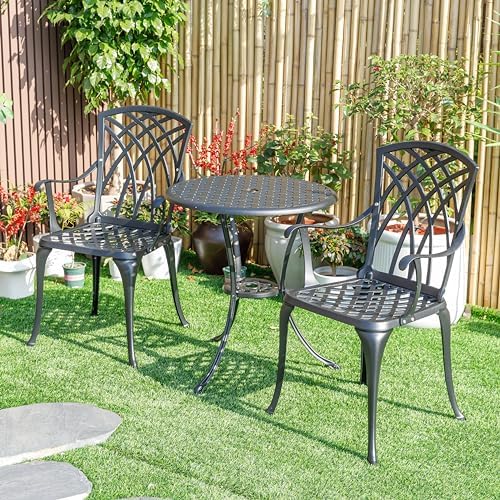Hi-Line Gift Ltd. A Touch of Class- Black Cast Aluminium Bistro Set for Your Space