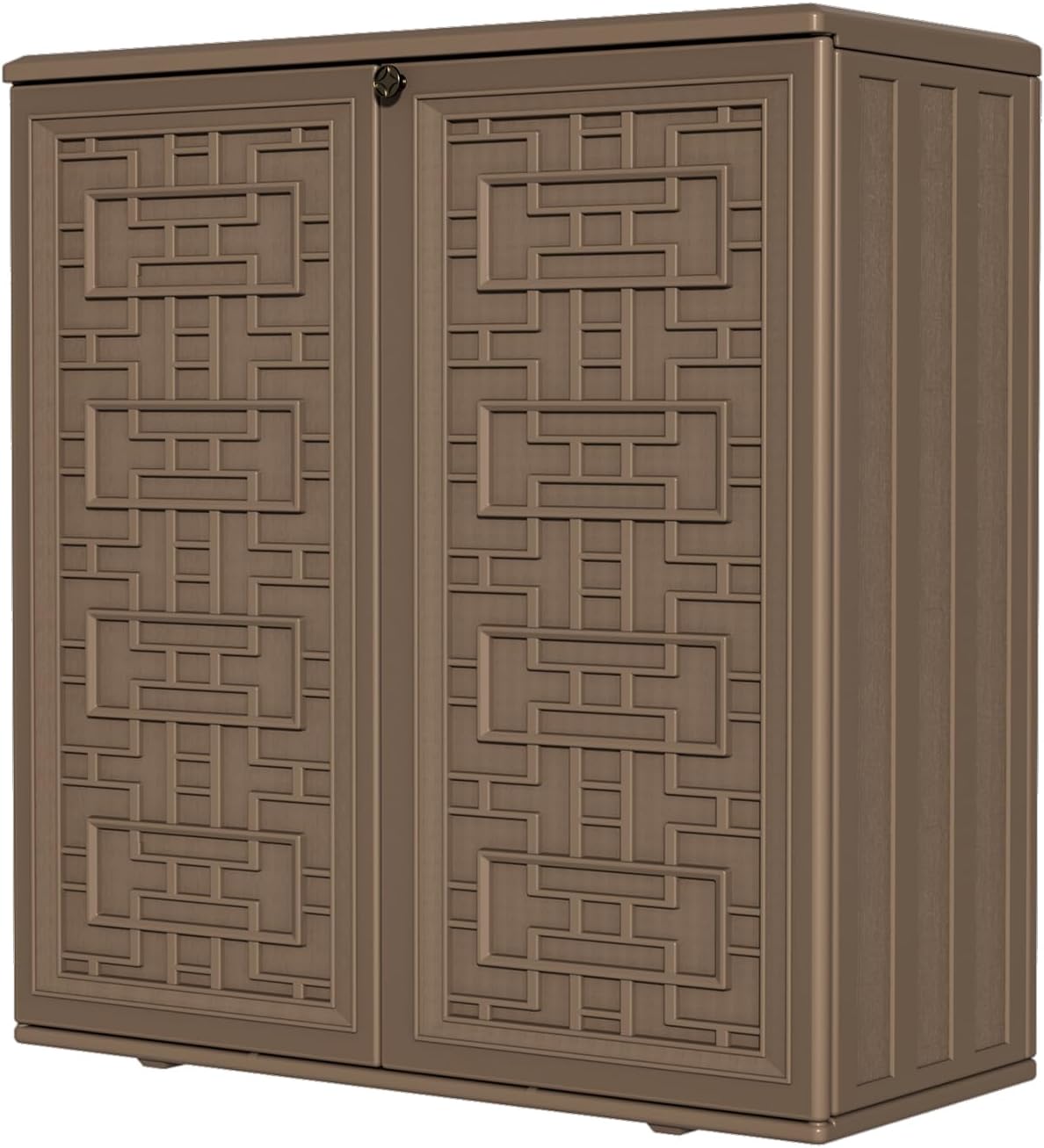 HOMSPARK Storage Shed Weather Resistance, Multi-Purpose Outdoor Storage Cabinet for Backyards and Patios, Horizontal Storage Shed for Lawnmower, Patio Accessories (Coffee $, 10 cu.ft)