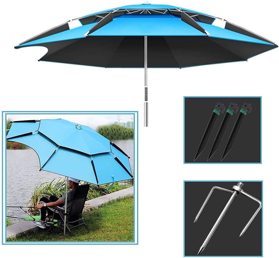 Parasol Umbrella Blue Large Patio Umbrella, Light Fishing Beach Umbrella for Gazebo Busker, Sand Anchor Tilt Mechanism Protective Cover, 7.2ft/7.9ft/8.5ft (Size : 260cm)
