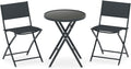 Folding Patio Bistro Set - Tempered Glass Round Table with 2 Fabric Chairs - Metal Frame Garden Dining Furniture for Outdoor Use
