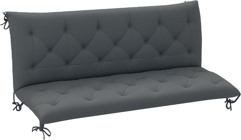 Outsunny 3 Seater Bench Cushion, Garden Chair Cushion with Back and Ties for Indoor and Outdoor Use, 98 x 150 cm, Dark Grey