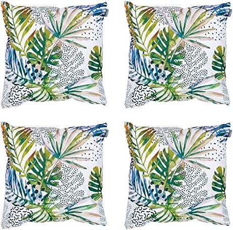 Bean Bag Bazaar Outdoor Cushions Filled, Wild Collection, Decorative Palm Print, Set of 4, 43cm x 43cm, Water Resistant, Outdoor Cushions for Garden Furniture, Garden, Patio