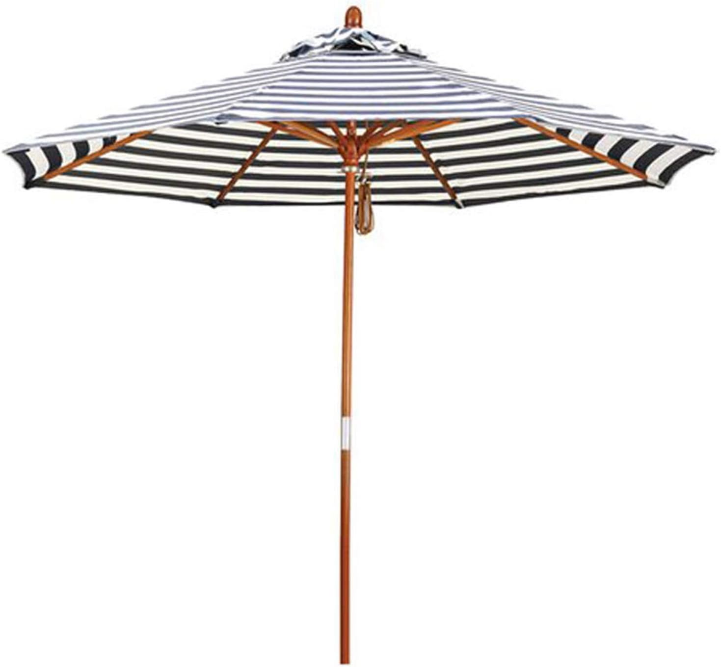 Garden Parasols Stripes Beach Umbrella with Wood Pole, 9ft Patio Garden Parasol, Portable Sun Sunbrella for Outdoor/Backyard/Pool/market (Color : Black)