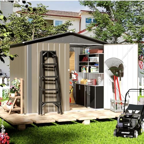 Outdoor Storage Shed, 6' × 4' FT Metal Storage Shed with Updated Frame Structure and Lockable Doors, Waterproof Shed for Backyard, Patio, Garden, Brown
