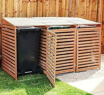 Triple Wheelie Bin Storage Hideaway Wooden Store Cover Garden Rubbish Dustbin Conceals Three (3) 240L Compartments - 2021 Model