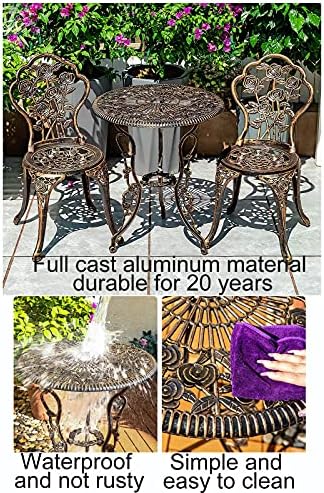 Patio Bistro Set with Leaf Design - 3 Piece Outdoor Rust-Resistant Cast Aluminum Table and Chairs - Patio Furniture Sets for Balcony Backyard Garden