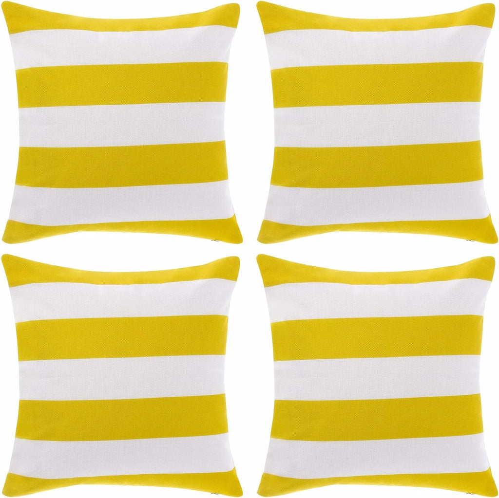 tiggell 4 Pack Waterproof Pillow Covers Outdoor Throw Pillowcases Decorative Garden Cushion Case for Home Garden Patio Couch Balcony Striped (18 * 18 inch, Yellow & White)