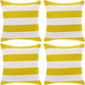 tiggell 4 Pack Waterproof Pillow Covers Outdoor Throw Pillowcases Decorative Garden Cushion Case for Home Garden Patio Couch Balcony Striped (18 * 18 inch, Yellow & White)
