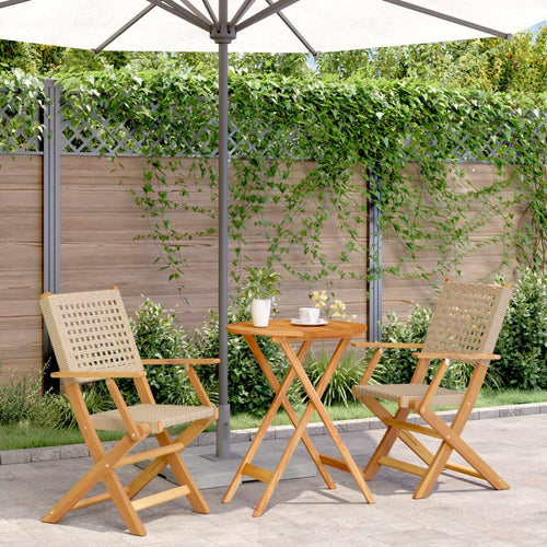 3 Piece Bistro Set Beige Poly Rattan and Solid Wood-Small Table and Chair Set,Table&High Back Chairs,Indoor Outdoor Furniture Set for Garden Deck Balcony Patio Decor