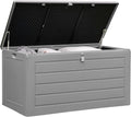 Olsen & Smith 680L XL Outdoor Garden Storage Box, Weatherproof Wood Effect Outdoor Storage Box, Lockable Large Storage Box with Lid, Padlock, Seat, Storage Boxes with Lids, Anthracite, 146 x 71 x 75cm