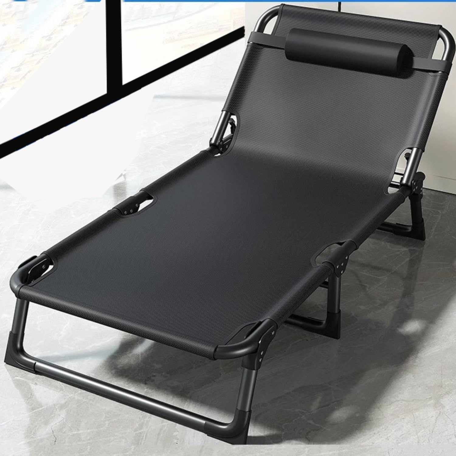 Sun Lounger Garden Chair Heavy Duty Adjustable Folding Chaise Lounge Chair with Adjustable Pillow Beach Chair for Adults 200kg Support Foldable Lawn Garden Recliner Chairs for Outdoor/Indoor