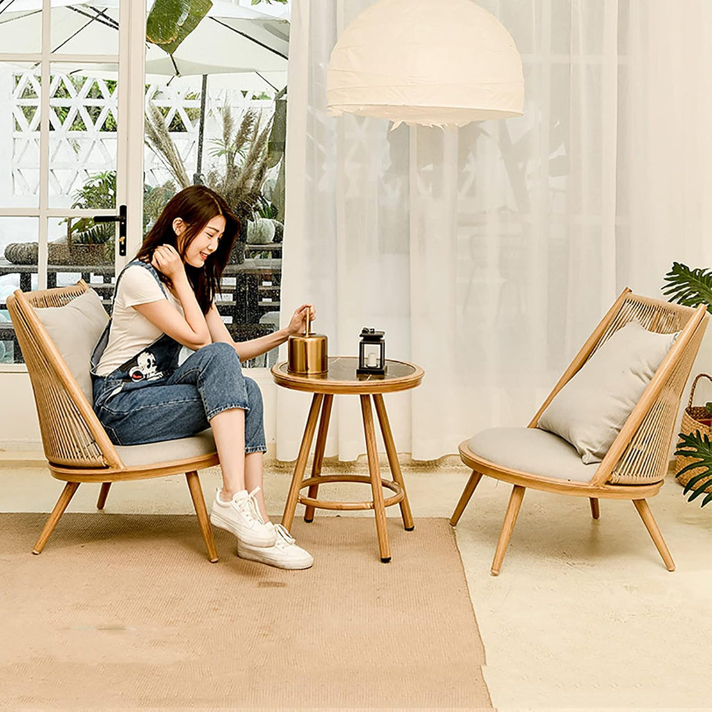 3 Piece Outdoor Bistro Set with Aluminum Alloy Frame, Outdoor All Weather Woven Rope Patio Conversation Set, Patio Furniture Sets with Cushions for Balcony, Garden, Backyard, Brown/Natural Color