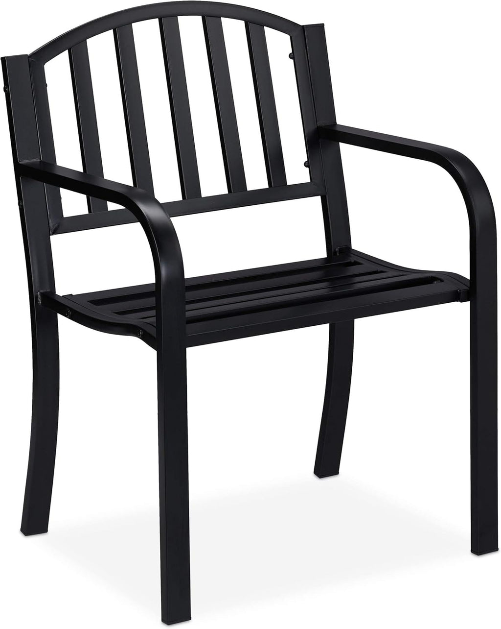 Relaxdays Garden Chair, Armchair with Armrests, Extra Wide, Modern Design, Steel Metal, HxWxD: 82 x 60 x 48.5 cm, Black