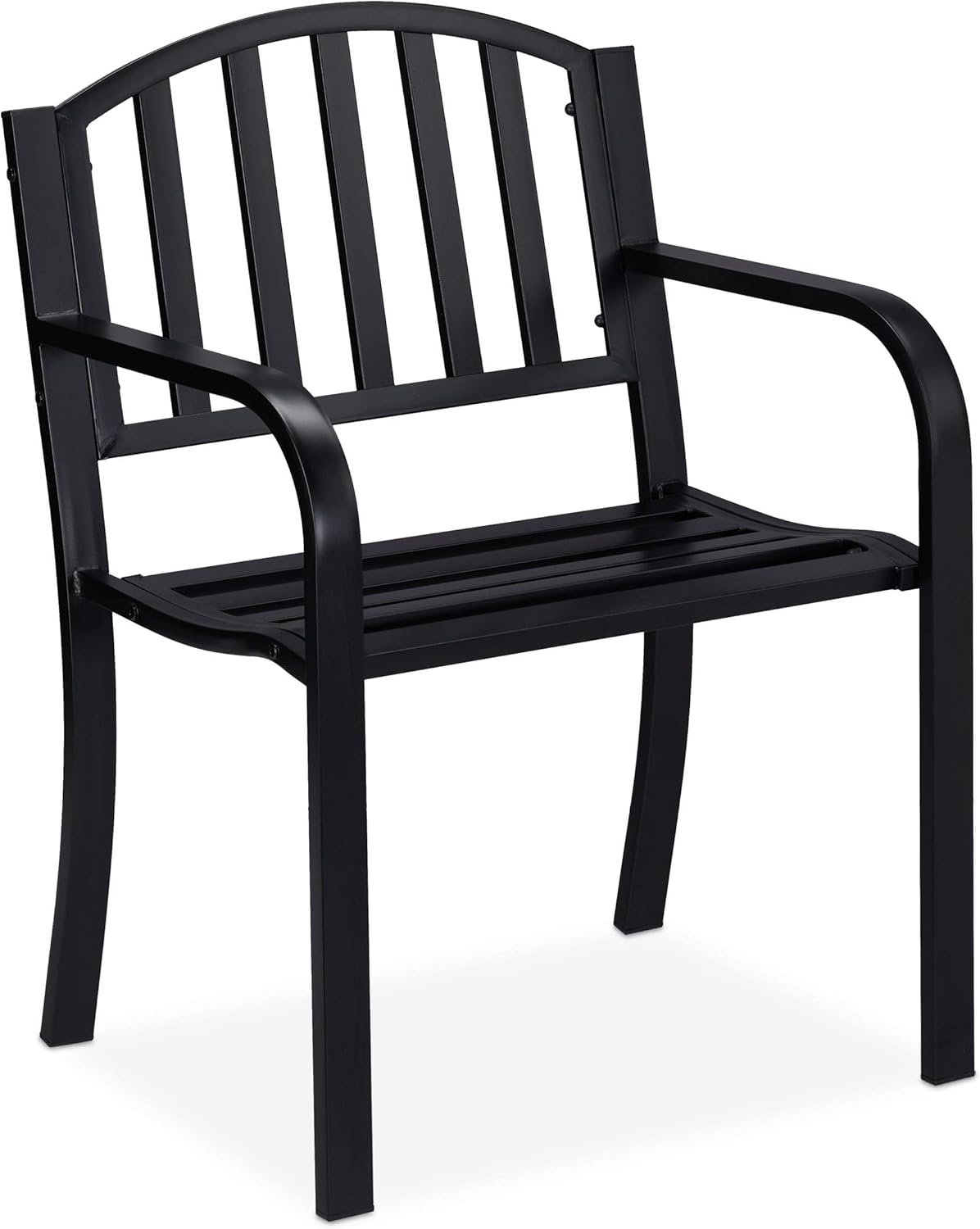 Relaxdays Garden Chair, Armchair with Armrests, Extra Wide, Modern Design, Steel Metal, HxWxD: 82 x 60 x 48.5 cm, Black