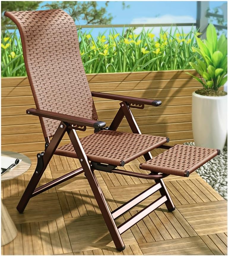 Zero Gravity Lounge Chair - Outdoor Folding Recliner with Telescopic Footrest, Wicker Rattan Design for Patio, Beach, Pool, Lawn & Camping - Indoor & Office Use (Brown)