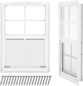 Tandefio 2-Pack 12''x18'' Shed Windows, Small Sliding Windows, White Flush Mount with Tempered Glass and Screen, for Sheds, Garages, Chicken Coops, Barns, Playhouses