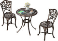 3 Piece Patio Bistro Table Set w/Leaf Design - Antique Finish Outdoor Cast Aluminum Furniture Set w/Umbrella Hole - Rust-Resistant Table and Chairs for Balcony Backyard Garden