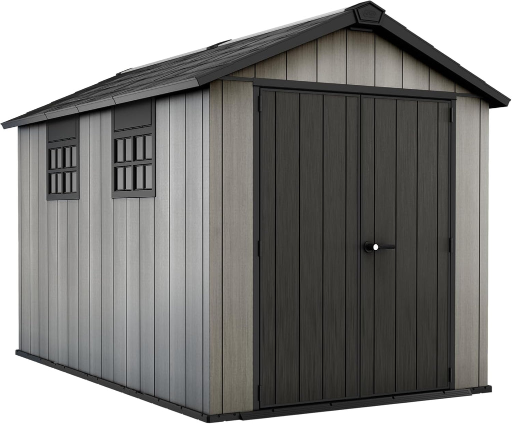 Keter Oakland Outdoor Plastic Garden Storage Shed, Grey, 7.5 x 11 feet