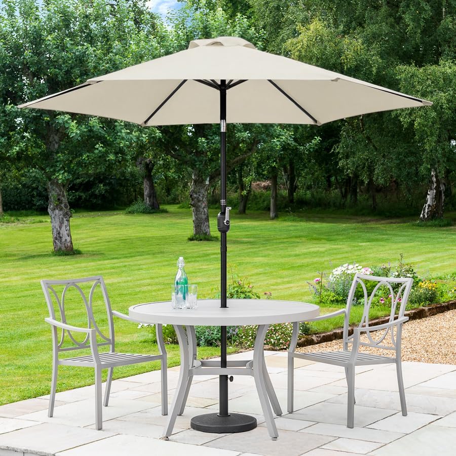 Harrier 2.7m Garden Parasol with Crank Handle & Tilt Function [5 Colour Options] – Outdoor Garden Patio Umbrella with Optional Waterproof Cover + Weights
