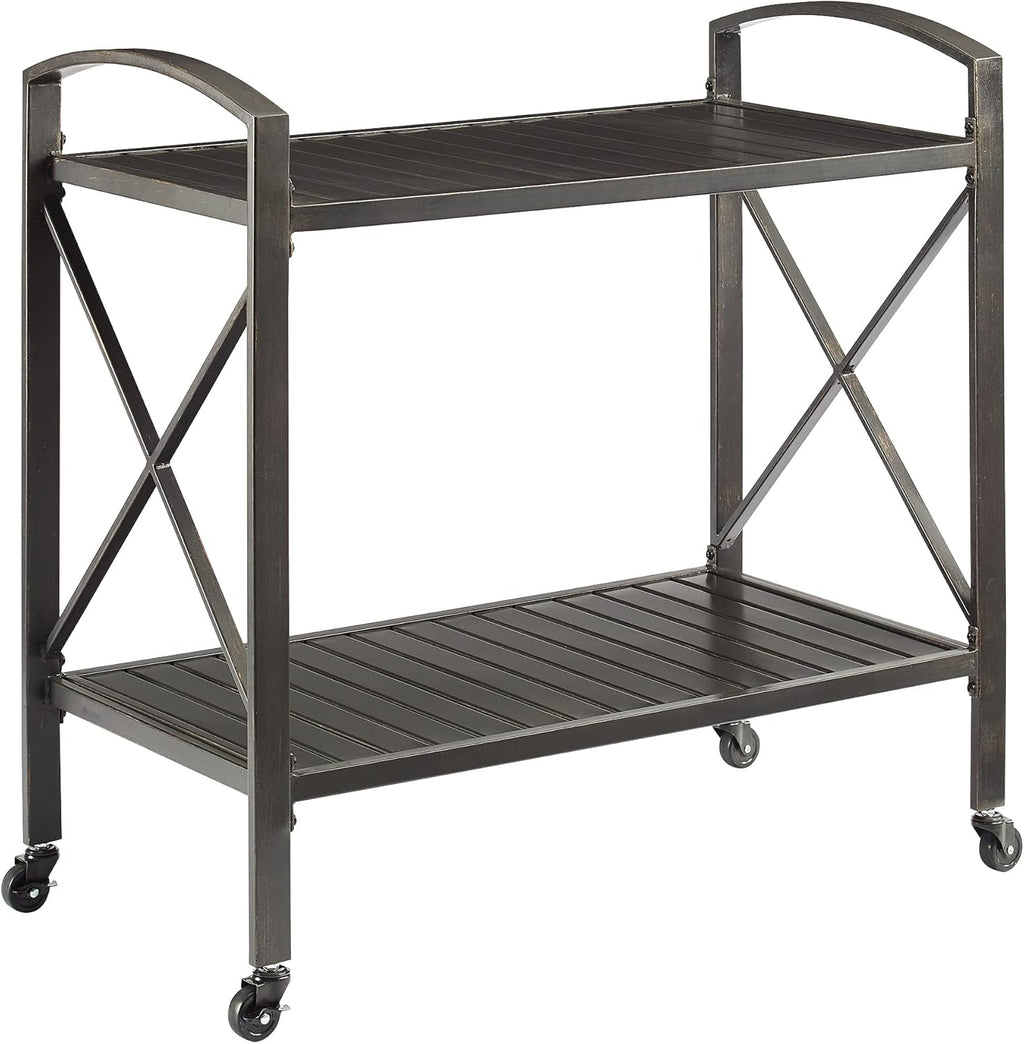 Crosley Furniture CO7390-BZ Kaplan Outdoor Metal Bar Cart, Oil Rubbed Bronze