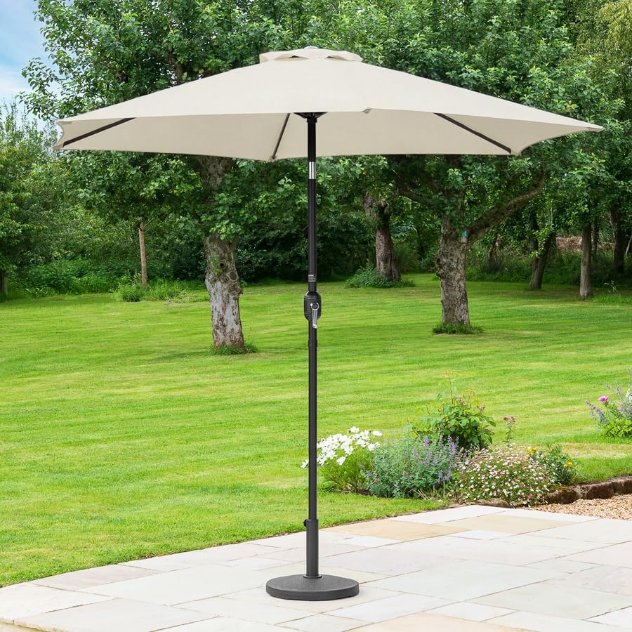 Harrier 2.7m Garden Parasol with Crank Handle & Tilt Function [5 Colour Options] – Outdoor Garden Patio Umbrella with Optional Waterproof Cover + Weights